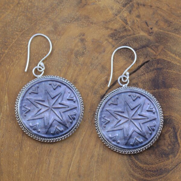 Anting Perak Kerang Bulat Ukiran Bintang E1565