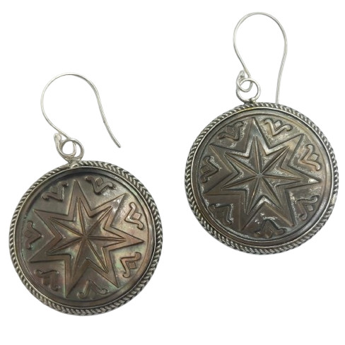 Anting Perak Kerang Bulat Ukiran Bintang E1565