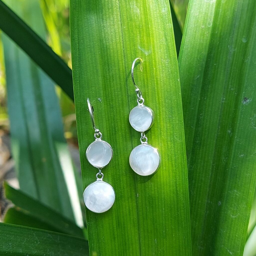 Anting Perak Kerang Bulat Ganda (Shell Earrings) E1847