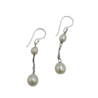 Anting Perak Rantai Mutiara Ganda E1859