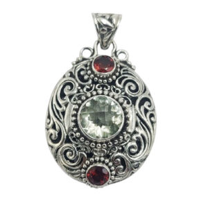 Liontin Perak Oval Etnik Ukiran Bali P554