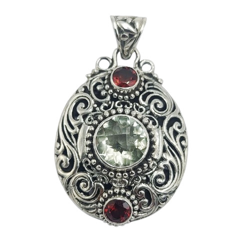 Liontin Perak Oval Etnik Ukiran Bali P554