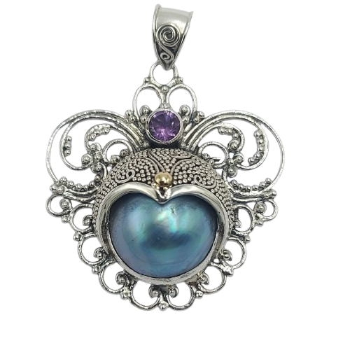 Liontin Perak Mutiara Mabe Ukiran Bali P588