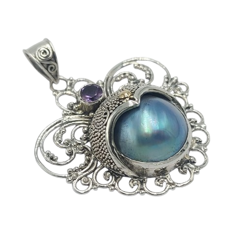 Liontin Perak Mutiara Mabe Ukiran Bali P588