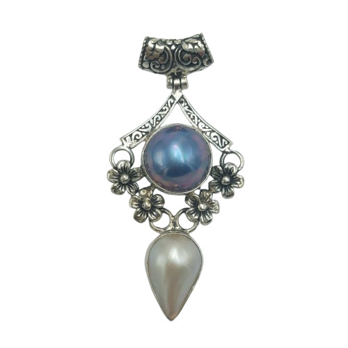 Liontin Perak Bunga Mutiara Mabe Ganda P652