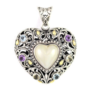 Liontin Perak Hati Mutiara Mabe Multi Gems P678