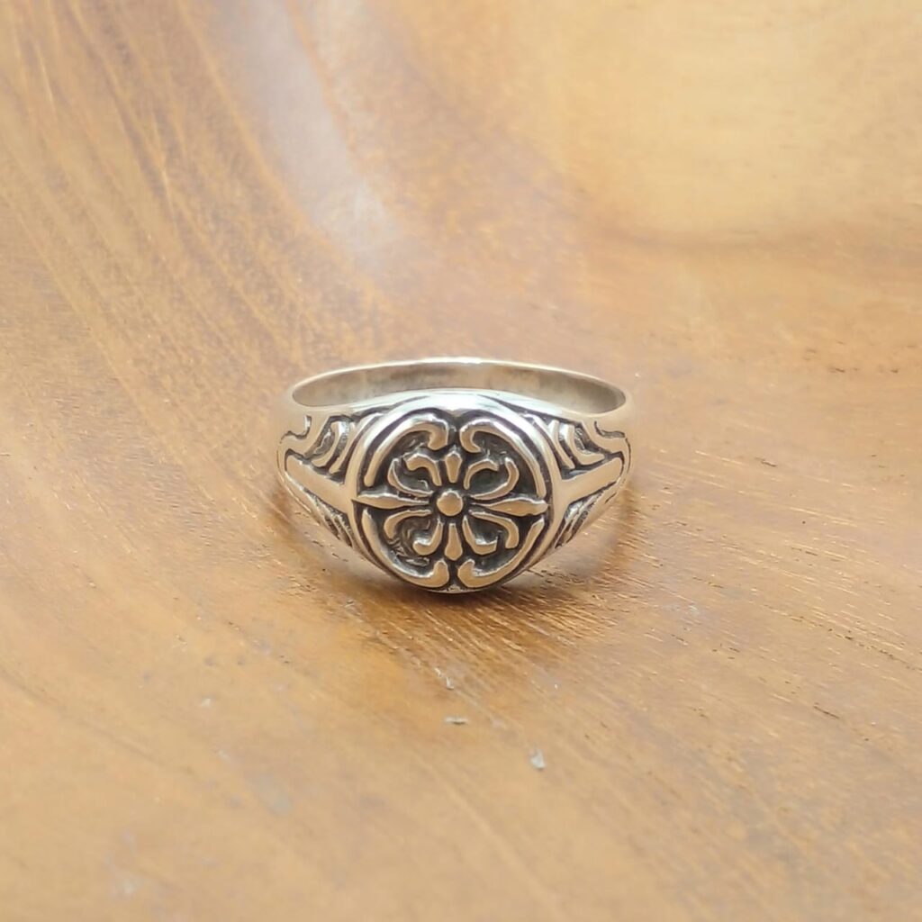 Cincin Signet Perak Asli Motif Lily R751