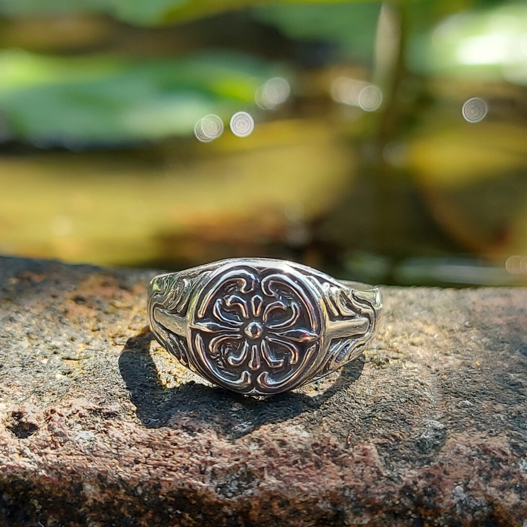 Cincin Signet Perak Asli Motif Lily R751