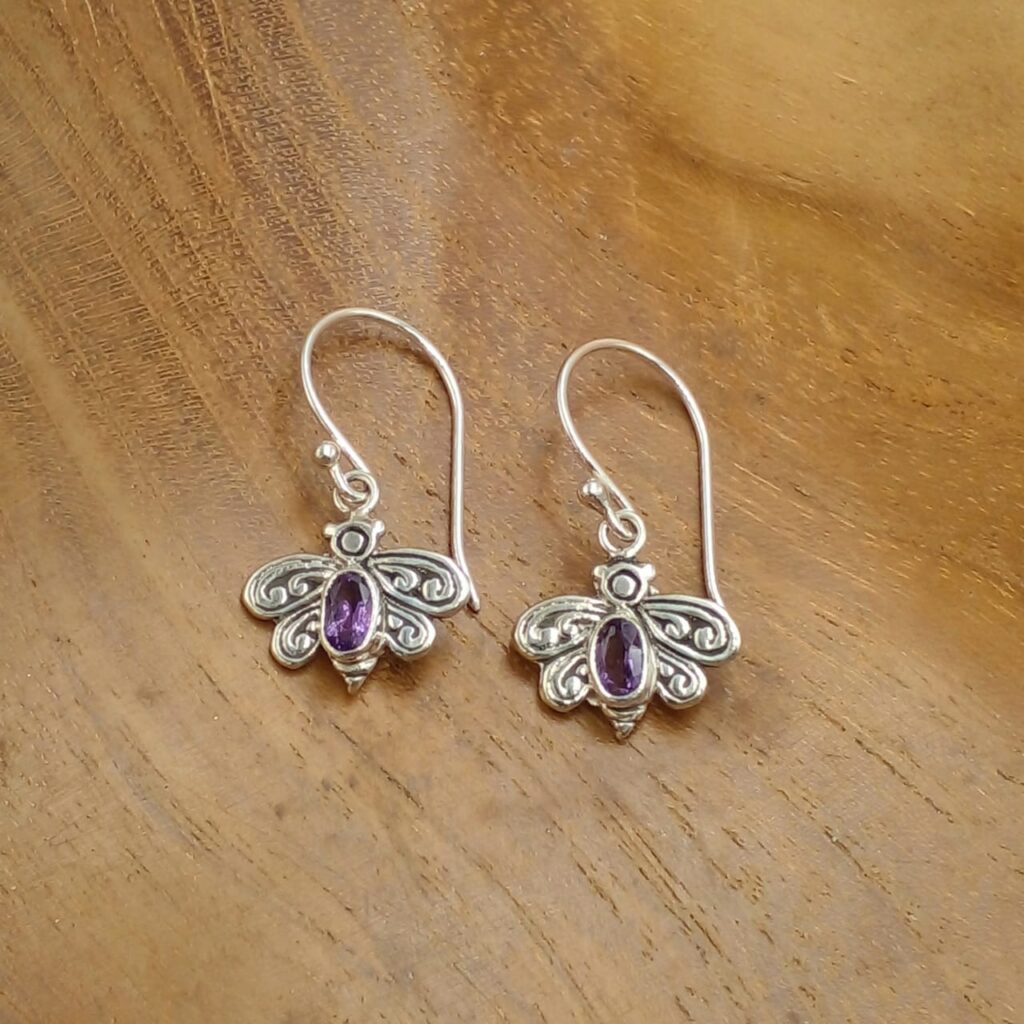 Anting Lebah Perak dengan Permata E1837
