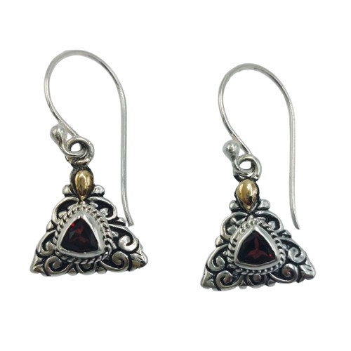 Anting Perak Segitiga Ukir Permata E1839