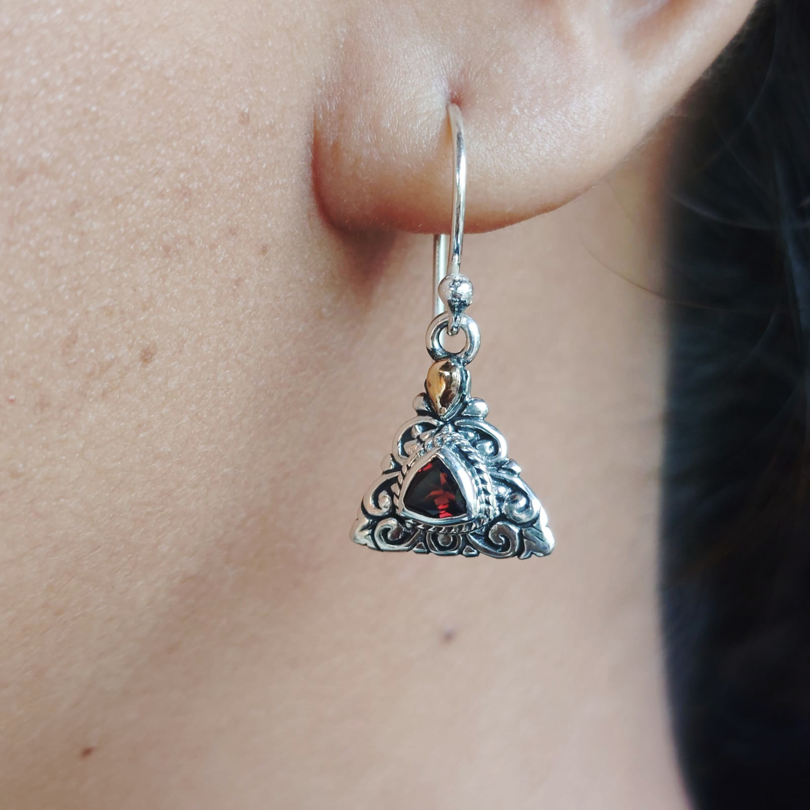 Anting Perak Segitiga Ukir Permata E1839 - Gambar 5