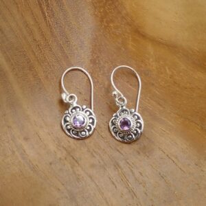Anting Perak Bulat Ukir Permata E1842 - Gambar 2