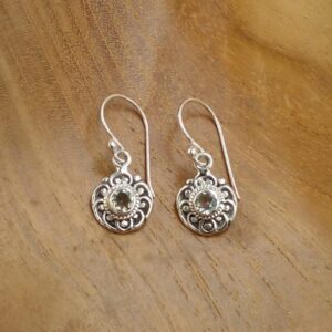 Anting Perak Bulat Ukir Permata E1842 - Gambar 4