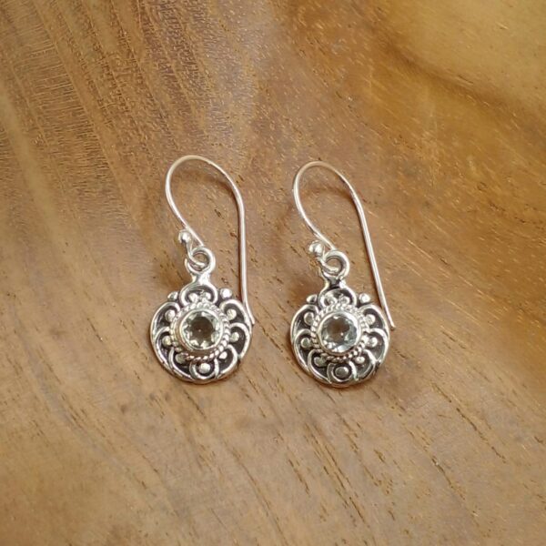 Anting Perak Bulat Ukir Permata E1842