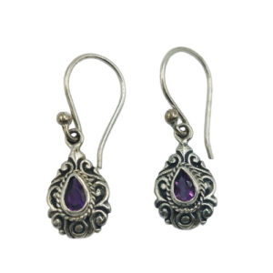 Anting Perak Tetes Ukir Permata E1867 - Gambar 1