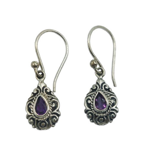 Anting Perak Tetes Ukir Permata E1867