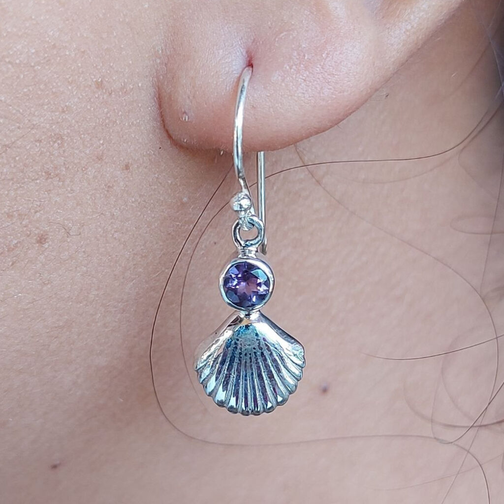 Anting Perak Asli Motif Kerang Permata E1871
