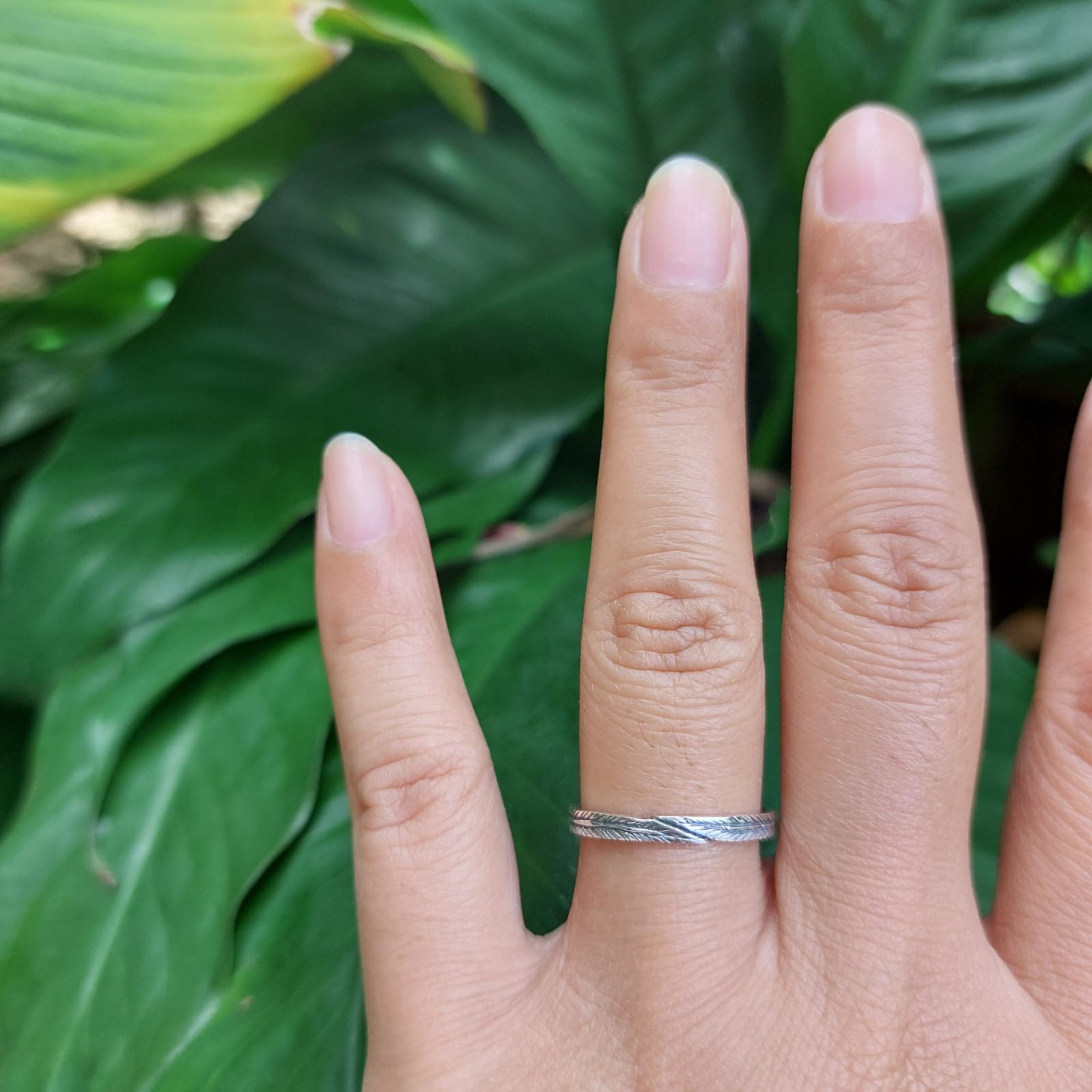 Cincin Perak Motif Daun R689 - Gambar 5