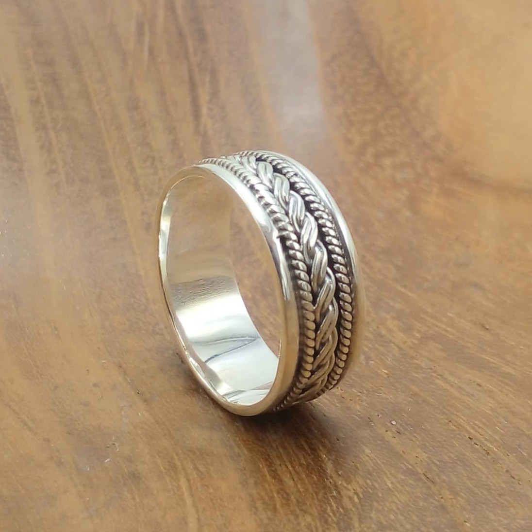 Cincin Perak Motif Anyaman Tali R706 - Gambar 3