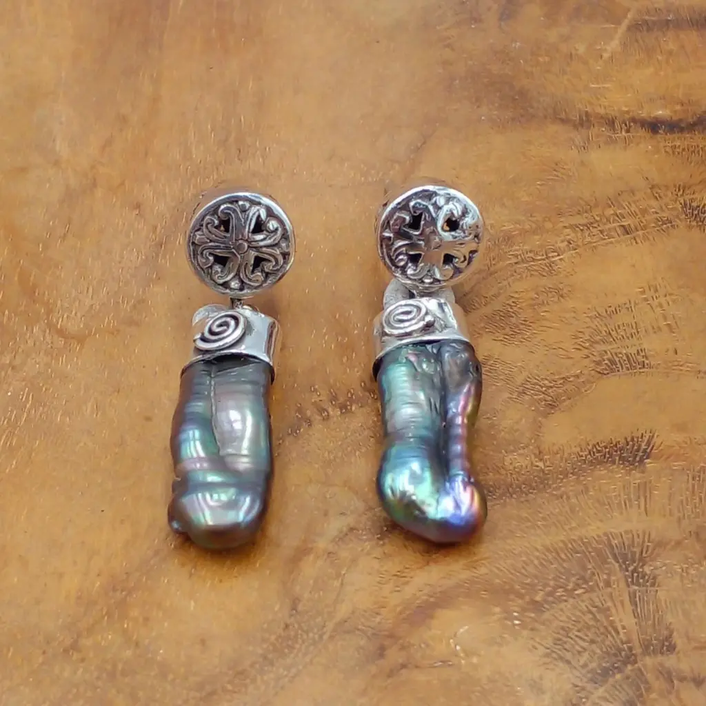 Anting Perak Mutiara Biwa Asli E1648