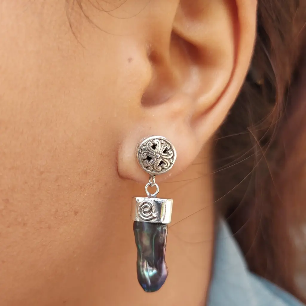 Anting Perak Mutiara Biwa Asli E1648