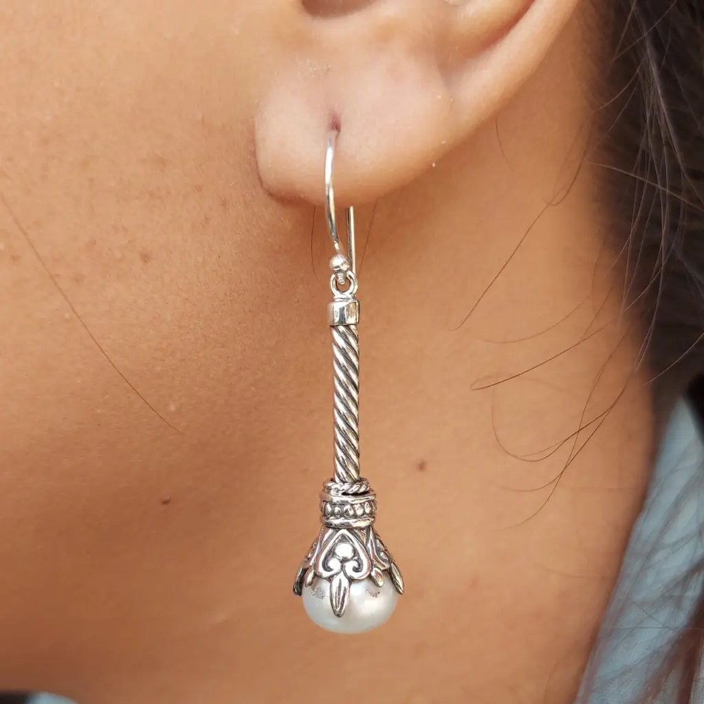Anting Perak Mutiara Asli (Cable Twist) E1651