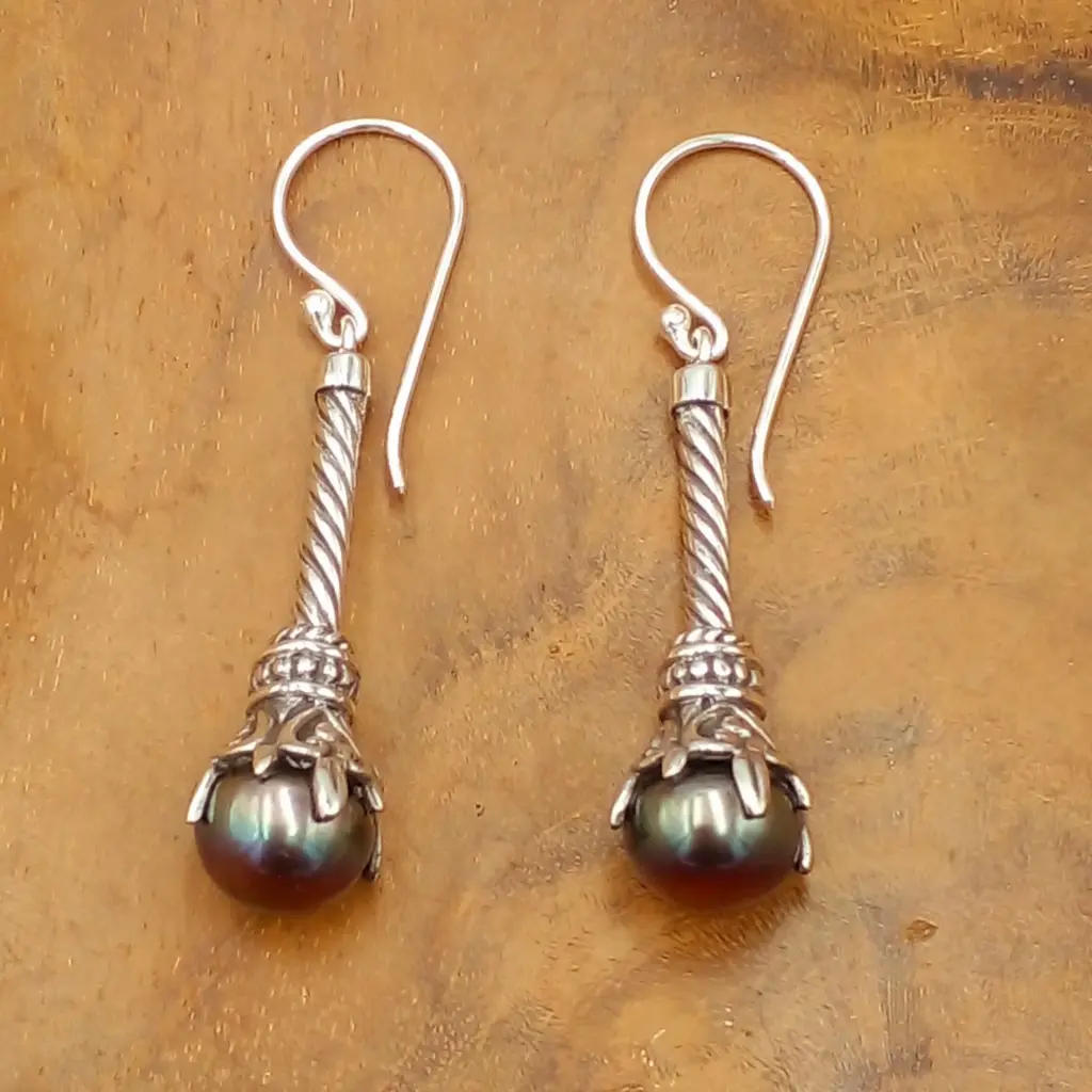 Anting Perak Mutiara Asli (Cable Twist) E1651