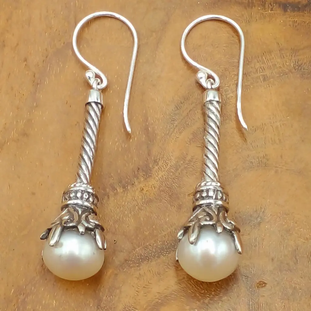 Anting Perak Mutiara Asli (Cable Twist) E1651