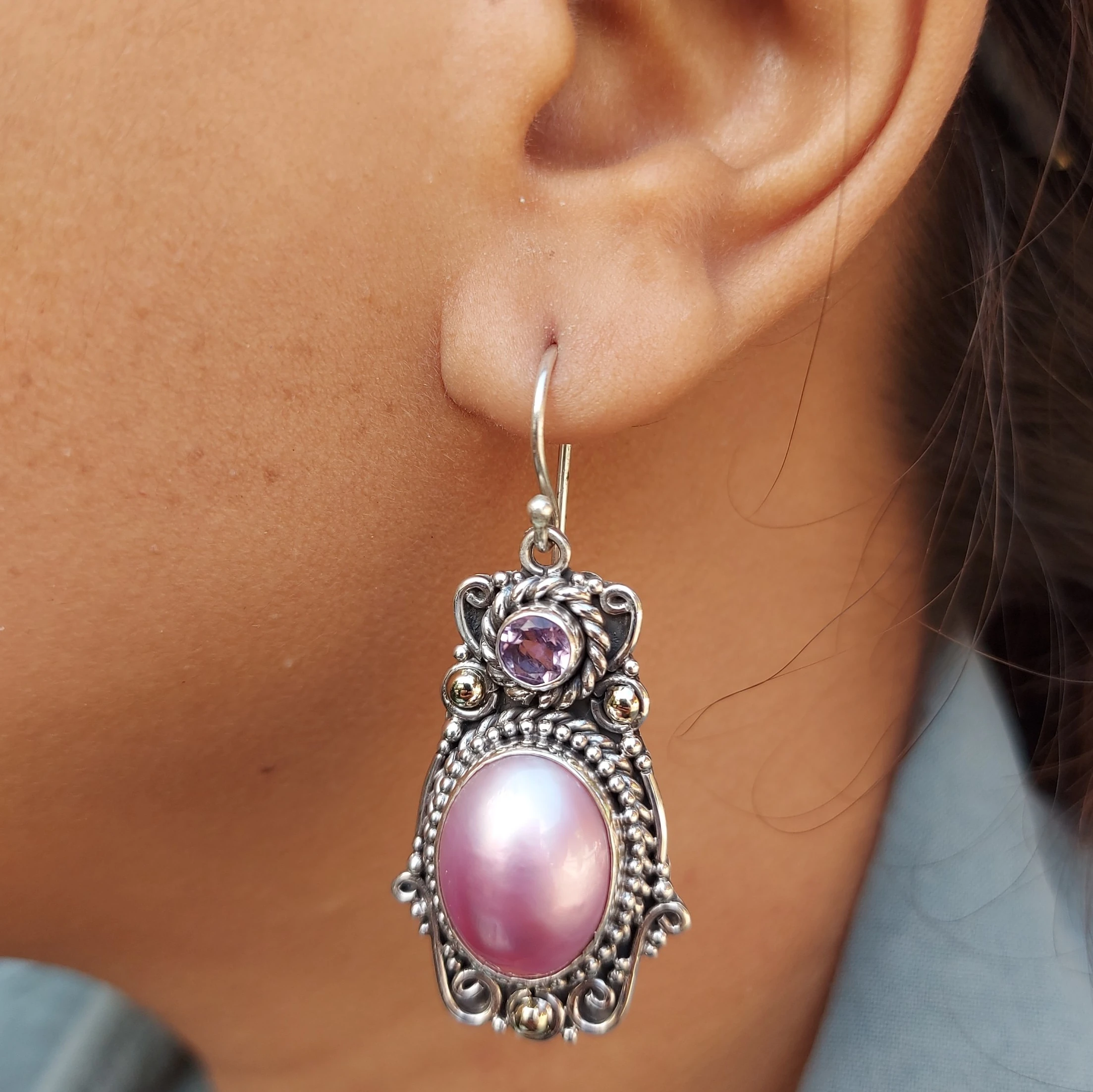 Anting Perak Mutiara Mabe Asli E1676 - Gambar 5
