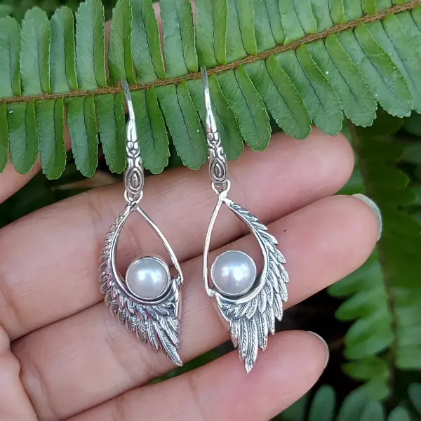 Anting Perak 925 Sayap Mutiara Asli E1439