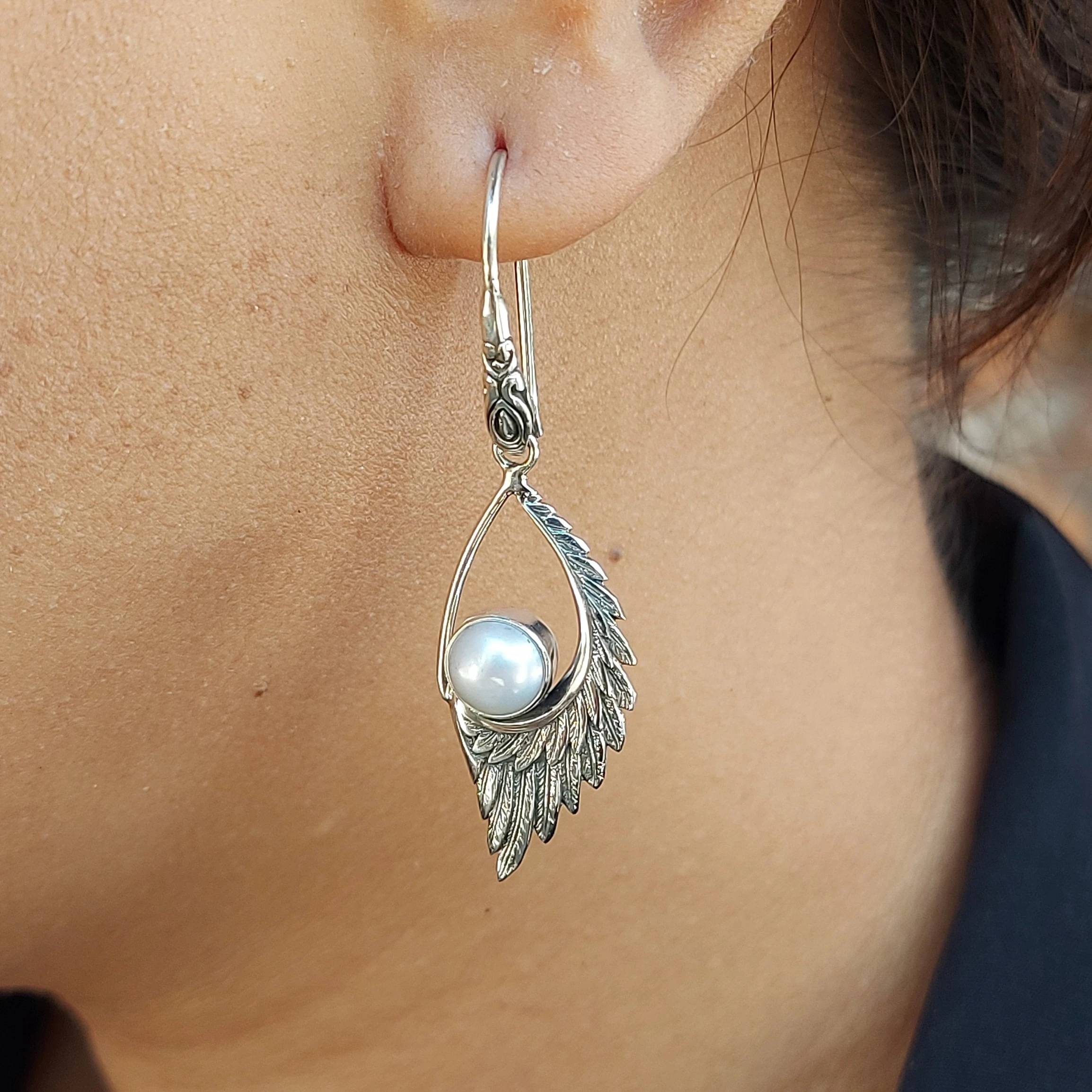 Anting Perak 925 Sayap Mutiara Asli E1439 - Gambar 5