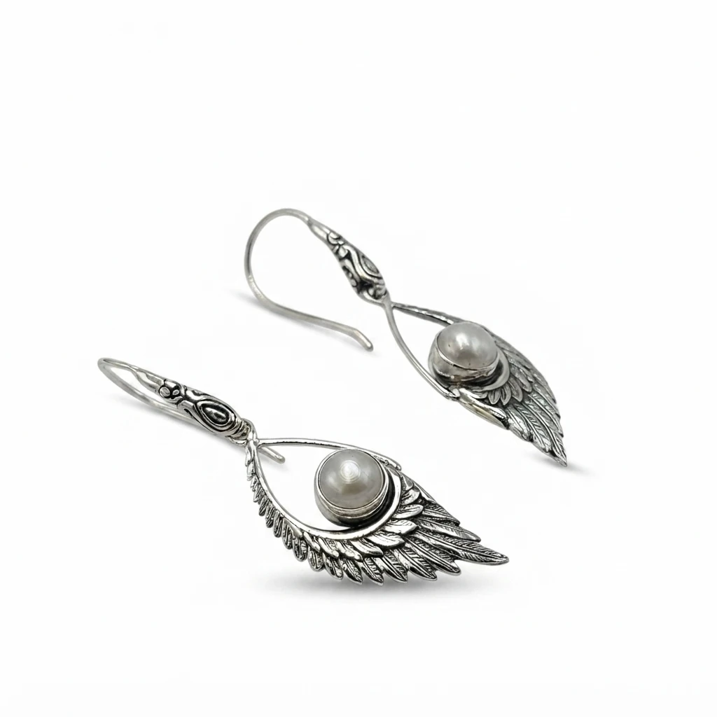 Anting Perak 925 Sayap Mutiara Asli E1439 - Gambar 2