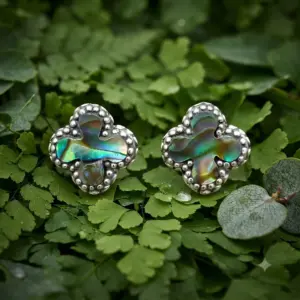 Anting Kerang Bali Perak Asli (Abalone Clover Studs) E1627 - Gambar 3