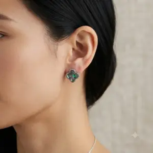 Anting Kerang Bali Perak Asli (Abalone Clover Studs) E1627 - Gambar 4