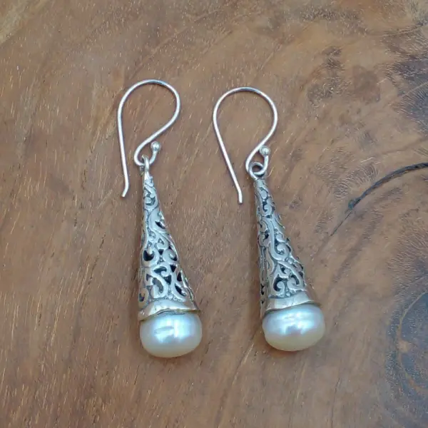 Anting Perak Bali Kojong Mutiara Asli E1646