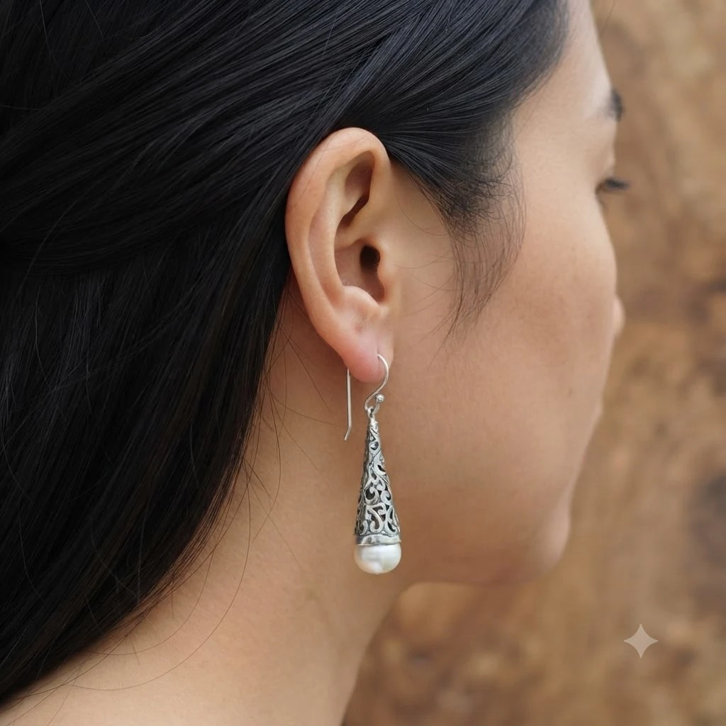 Anting Perak Bali Kojong Mutiara Asli E1646 - Gambar 3