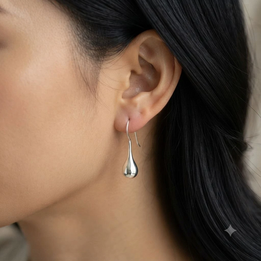 Anting Perak Simple (Teardrop Plain) E1679 - Gambar 3