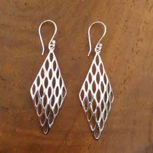 Anting Perak Belah Ketupat Asli (Rhombus Mesh Earrings) E1682 - Gambar 2