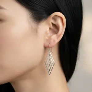 Anting Perak Belah Ketupat Asli (Rhombus Mesh Earrings) E1682 - Gambar 3