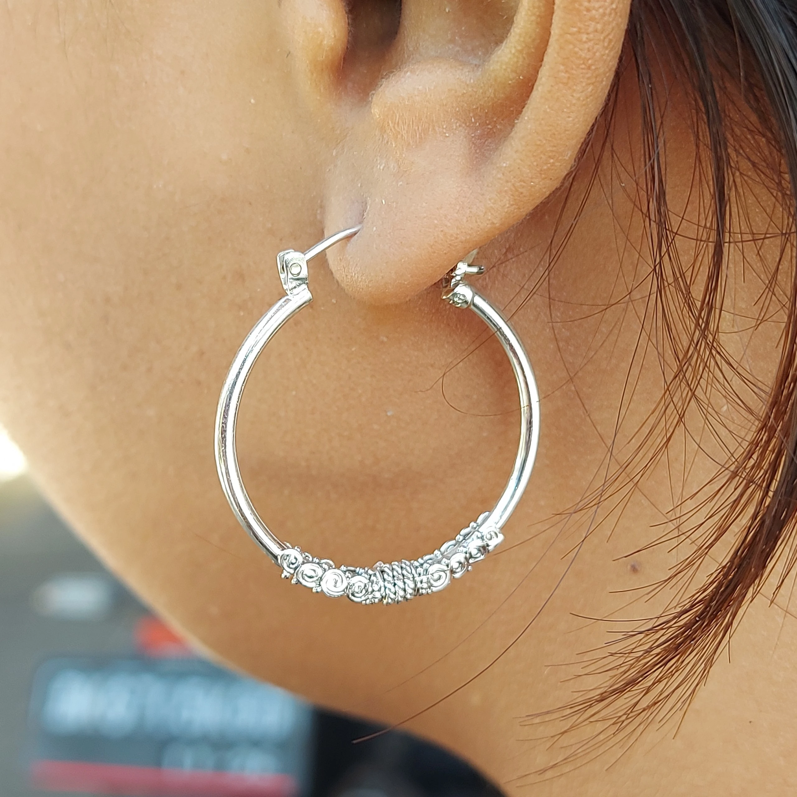 Anting Hoop Perak Ukir Bali Asli E1779 - Gambar 5