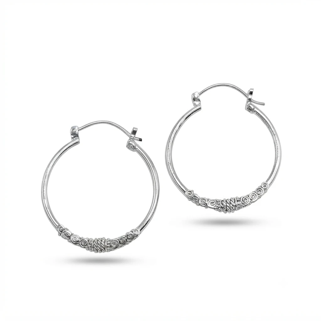 anting hoop perak ukir