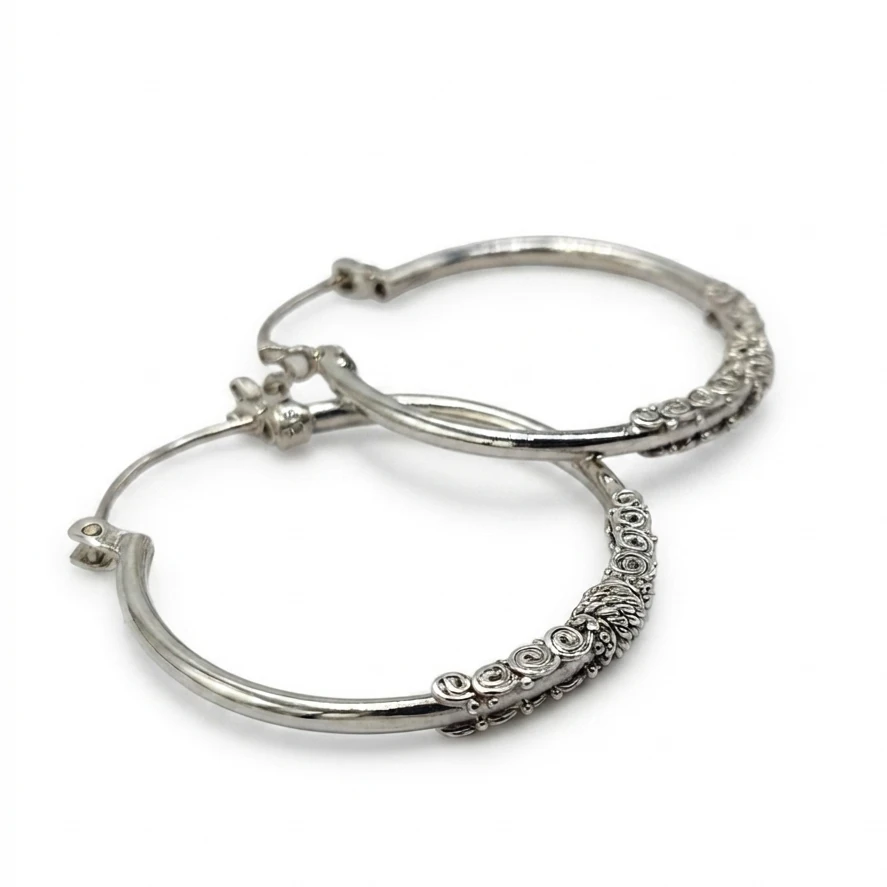 Anting Hoop Perak Ukir Bali Asli E1779