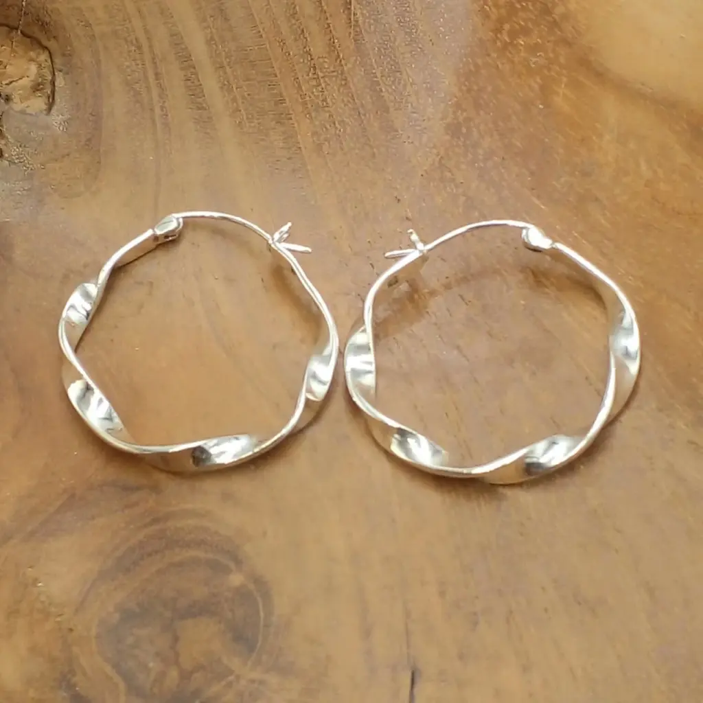 Anting Hoop Perak Asli (Hoop Twist Earrings) E1832L