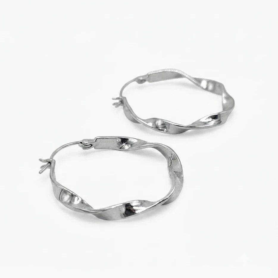 Anting Hoop Perak Asli (Hoop Twist Earrings) E1832L