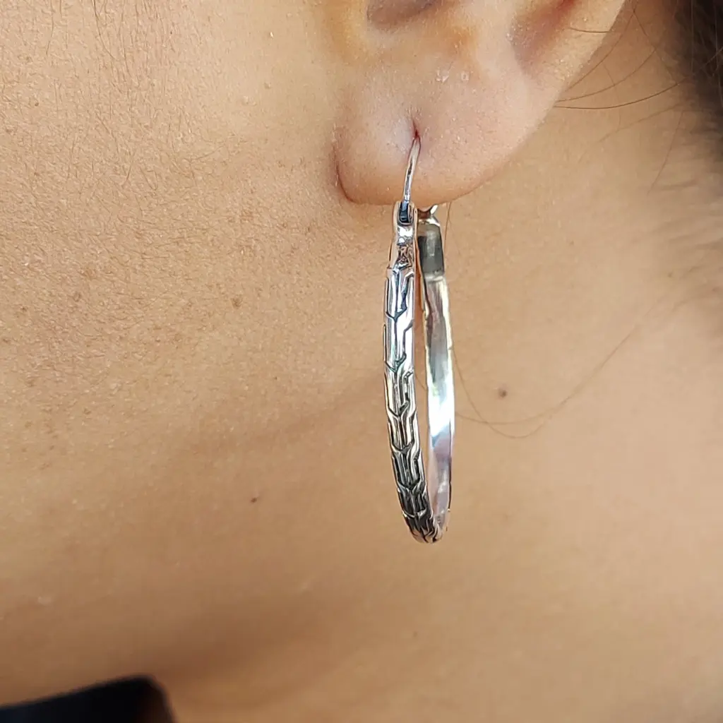 Anting Hoop Perak (Tulang Naga Hoop Earring) E1874