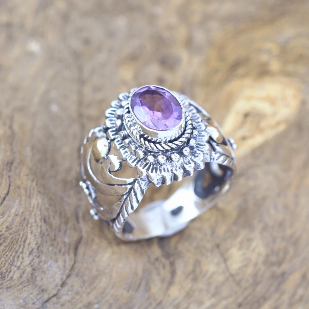 Cincin Amethyst Wanita Perak Asli R204 - Gambar 3
