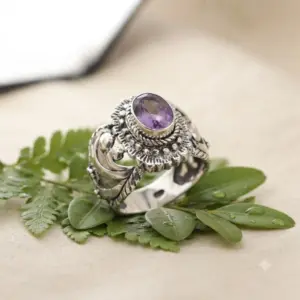 Cincin Amethyst Wanita Perak Asli R204 - Gambar 4