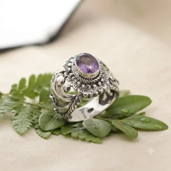 Cincin Amethyst Wanita Perak Asli R204