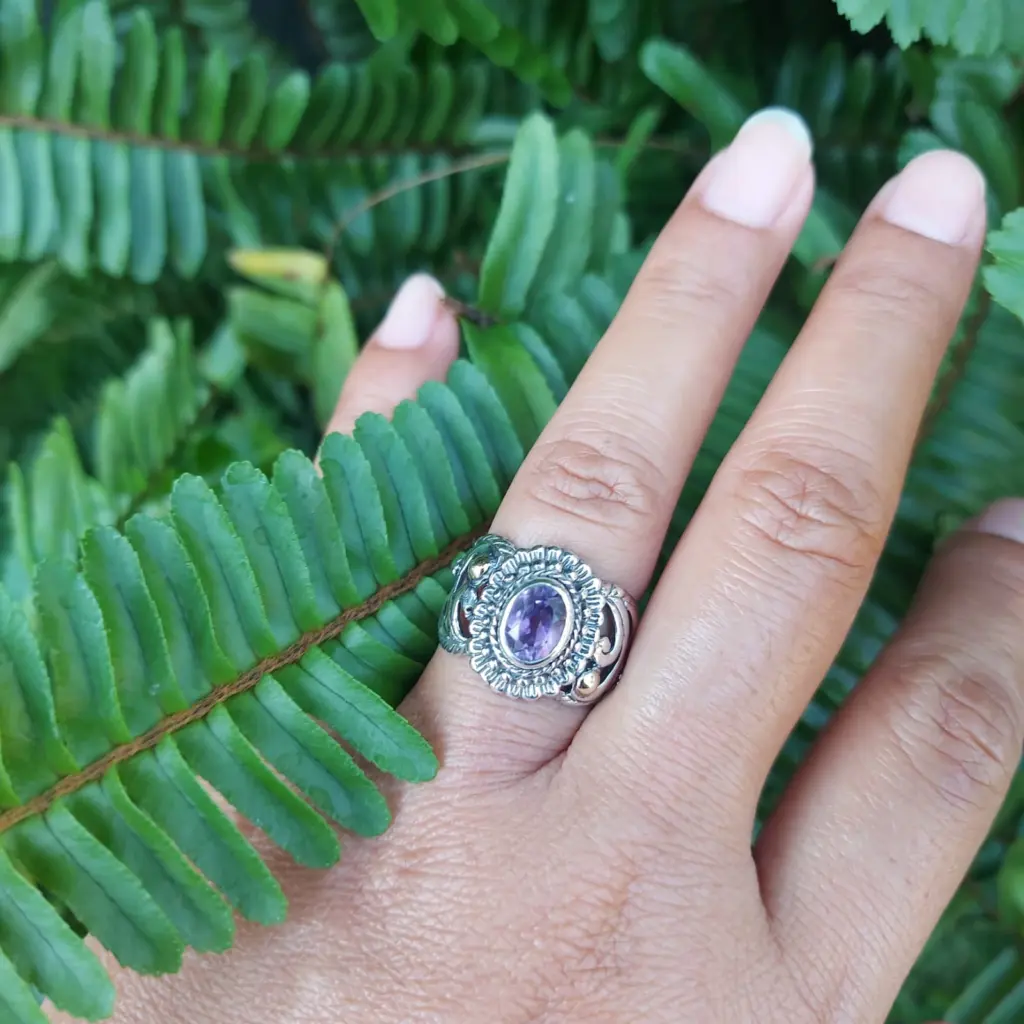 Cincin Amethyst Wanita Perak Asli R204
