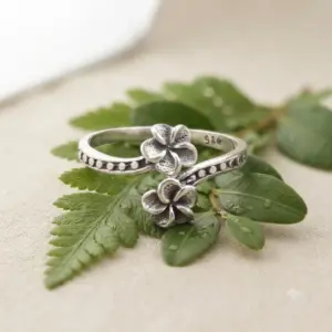Cincin Perak Bunga Kamboja Cantik (Floral Baypass Ring) R277 - Gambar 3